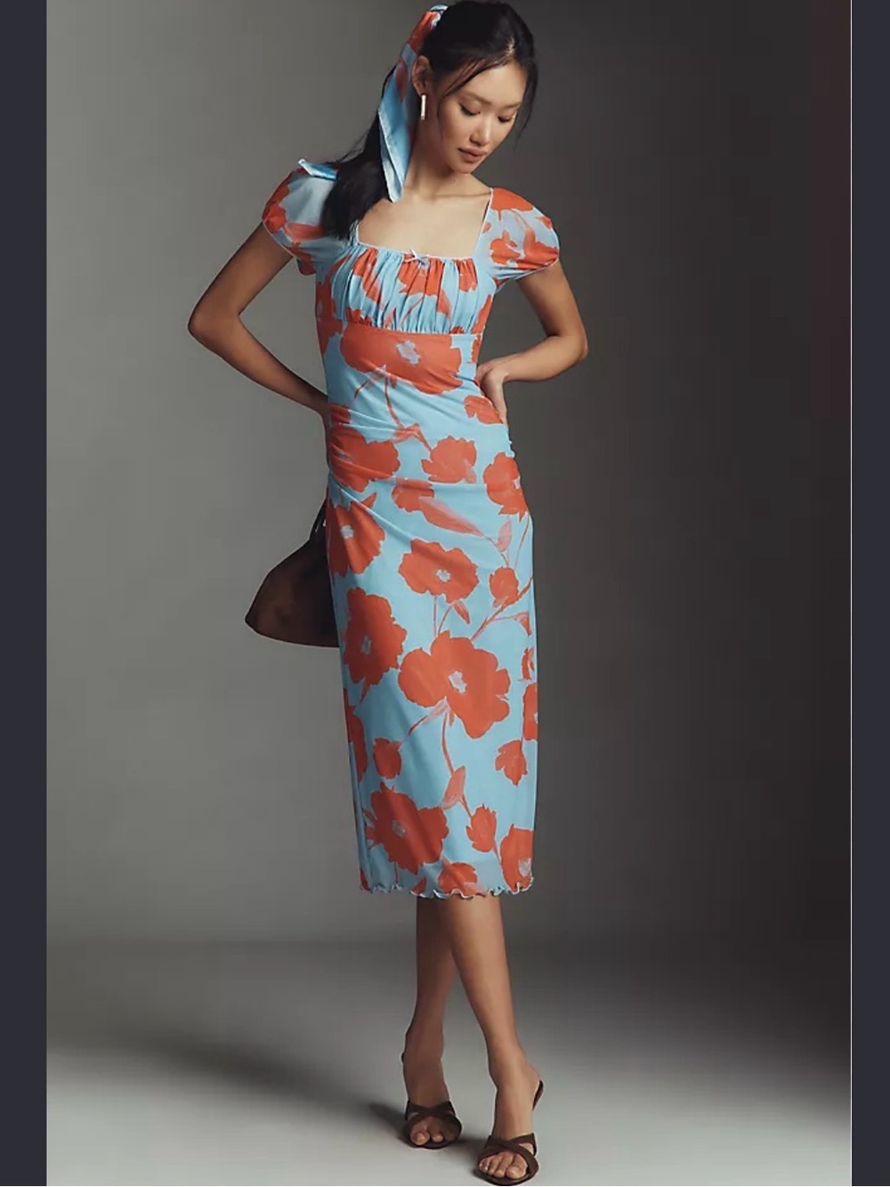 Maeve anthropologie Puff-Sleeve Square-Neck Mesh Midi Dress 1X